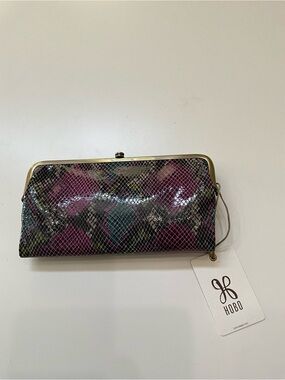 HOBO Lauren Multicolor Snakeskin Print Leather Kiss Lock Frame Wallet Clutch NWT